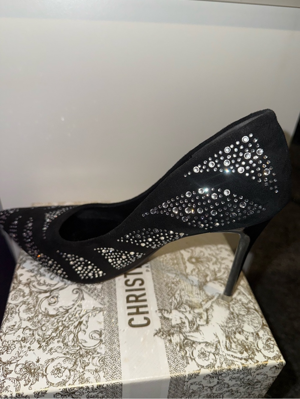 Black Crystal-Embellished Women's Stiletto Heels